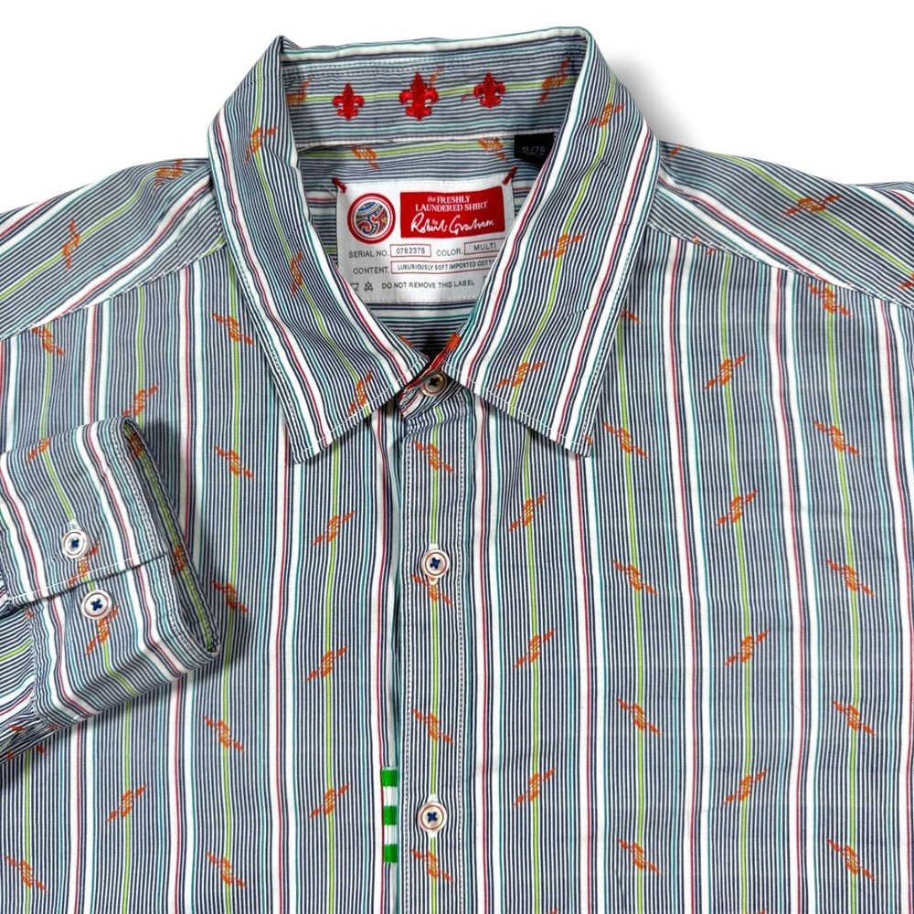 Robert Graham Button Down Shirt Men XL Multi Stripe Long Sleeve Cotton